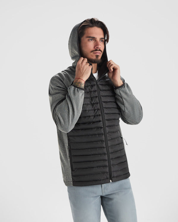 Chaqueta de manga ranglan y capucha combinada con dos tejidos - MINSK